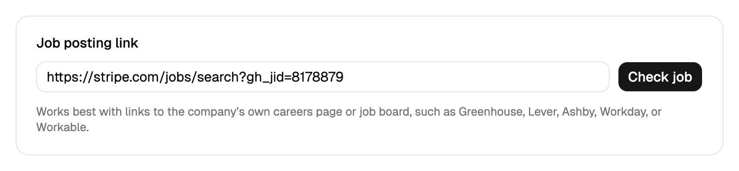 The ghost job checker with a Stripe job link pasted into the input