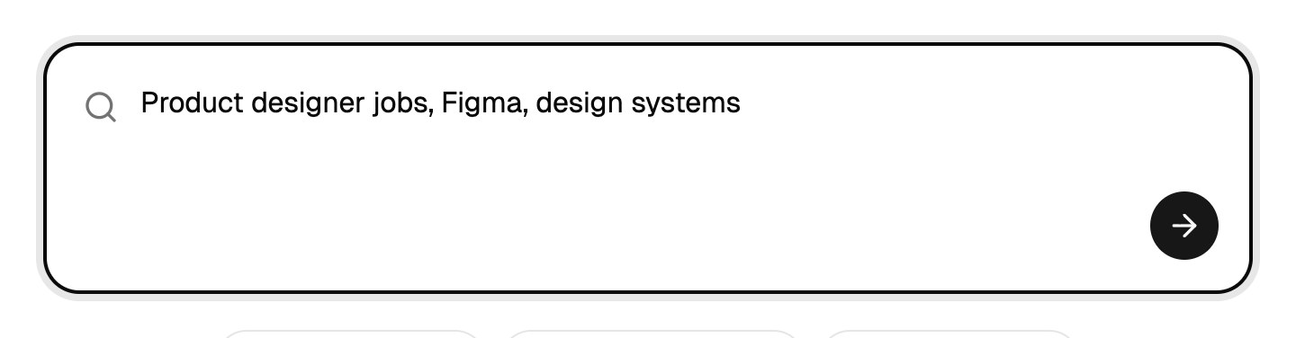 The JobBloom search box with Product designer jobs, Figma, design systems typed in
